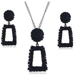 Statement Necklace Drop Earrings Set for Women Large Metal Crystal Geometric Dangle Earrings Necklace Jewelry Set