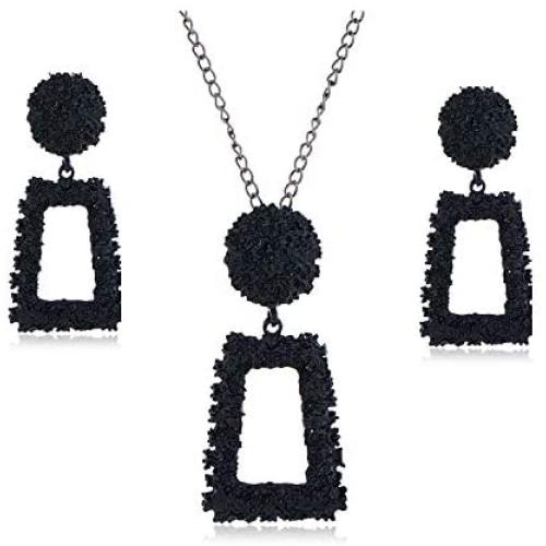 Statement Necklace Drop Earrings Set for Women Large Metal Crystal Geometric Dangle Earrings Necklace Jewelry Set