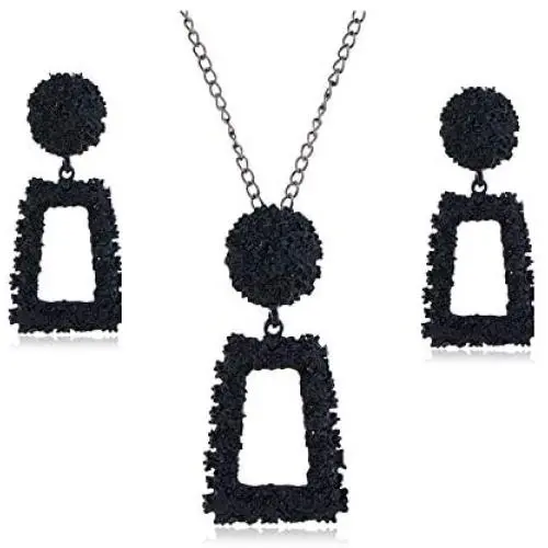 Statement Necklace Drop Earrings Set for Women Large Metal Crystal Geometric Dangle Earrings Necklace Jewelry Set