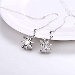 AOBOCO Sterling Silver Polaris Snowflake Thread Earrings, Crystal from Austria, Hypoallergenic North Star Dangle Drop Earrings, Fine Jewelry Gifts for Women