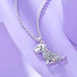 Girls Cat Birthstone Necklaces Jewelry,Silver Plated Kitty Dog Pendant Gifts Set for Women Boys Men