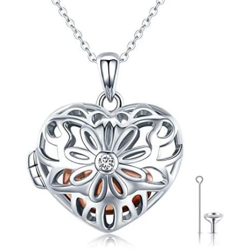 CHENGHONG Cremation Jewelry for Ashes 925 Sterling Silver Heart Daisy Flower Urn Necklace of Ashes Memorial Keepsake Family Jewelry Gifts for Women