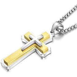 YL Cross Necklace for Men Stainless Steel Jesus Christ Crucifix Pendant Lords Prayer Jewelry