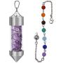 SUNYIK Stone Chip Wish Bottle Pendant with Necklace for Unisex, 7 Chakra Stone Chain Pyramid Point Pendulum Healing Dowsing Reiki