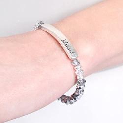 Inspiration Engraved Bar Sparkly Crystal Bead Bracelet - Religious Message Stretch Strand Cuff Bangle Blessed, Lord, Amazing Grace, Philippians, Heart