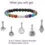 Jovivi 6mm Mala Beads 108/Lava Rock 7 Chakra Tree of Life/Hamsa/OM/Lotus/Elephant Charm Healing Crystal Bracelet Necklace