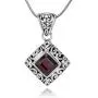Sterling Silver Filigree Red Garnet Gemstone Square Pendant Necklace w/ 18'' Silver Chain Sterling Silver Filigree Red Garnet Gemstone Square Pendant Necklace w/ 18'' Silver Chain