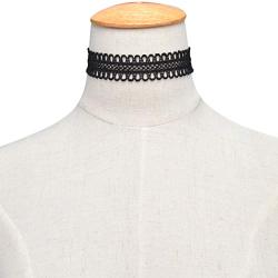 TseanYi Wide Lace Choker Necklace Hollow Black Lace Collar Necklace Elastic Wide Clavicle Necklace Chain Fashion Jewelry for Women and Girls (Black)