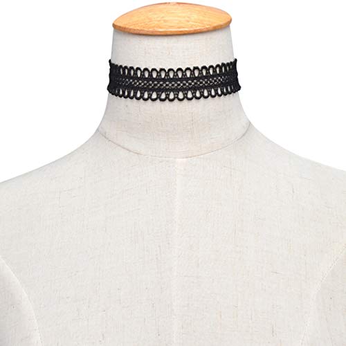 TseanYi Wide Lace Choker Necklace Hollow Black Lace Collar Necklace Elastic Wide Clavicle Necklace Chain Fashion Jewelry for Women and Girls (Black)