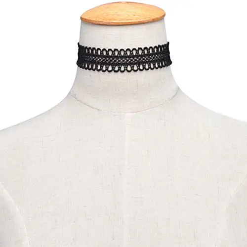 TseanYi Wide Lace Choker Necklace Hollow Black Lace Collar Necklace Elastic Wide Clavicle Necklace Chain Fashion Jewelry for Women and Girls (Black)