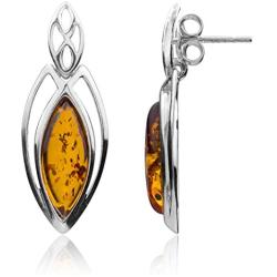 Amber Sterling Silver Large Drop Earrings Celtic