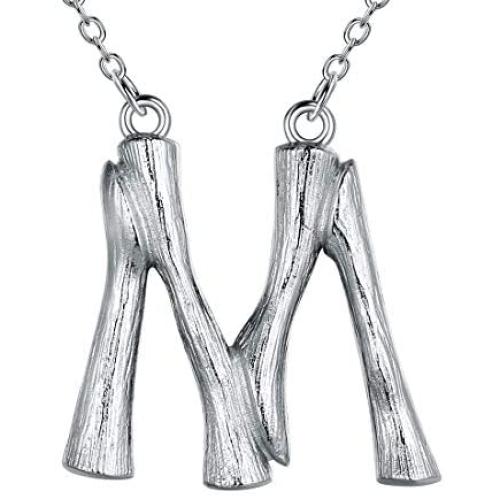 Beautlace Sideways Bamboo Letter Necklaces Silver/18K Gold/Black Gun Plated Initial Choker Pendant Alphabet Name Necklace Jewelry for Men and Women KP0001