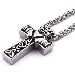 Gungneer Celtic Claddagh Necklace Cross Pendant Stainless Steel Chain Friendship Love Irish Jewelry for Men Women