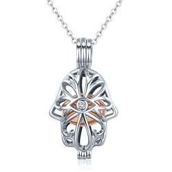 CHENGHONG Urn Necklaces for Ashes 925 Sterling Silver Evil Eye Hollow Urn Hamsa Hand Necklace Keepsake Cremation Jewelry for Ashes Hand of Fatima Gifts for Women