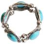 Sinkcangwu Bohemian Retro Pattern Ancient Oval Rhinestone Alloy Turquoise Bangles Statement Stretch Bracelet Fashion Jewelry for Women Girl Gift