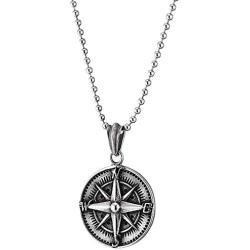 COOLSTEELANDBEYOND Mens Women Stainless Steel Vintage Compass Circle Medal Pendant Necklace, 23.6 inches Ball Chain