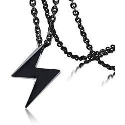 PJ Jewelry Stainless Steel Lightning Bolt Pendant Lightning Flash Thunder Necklace for Men,20'' Chain