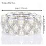 Pearl Stretch Bracelets , 3-Rows Simulated Pearls and Eye Shaped Knot Austrian Crystal Elastic Stretch Bangle for Wedding