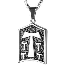 HZMAN Christian Tau Tao Cross Franciscan Stainless Steel Shield Pendant Necklacee 22+2 Inch