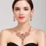 BriLove Wedding Bridal Jewelery Set for Women Rhinestone Butterfly Filigree Statement Necklace Dangle Earrings Peach Morganite Color Rose-Gold-Toned