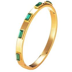 JINHUI Love Gift Jewelry 18K Rose Gold/Gold Stainless Steel Bangle Bracelet Red and Green CZ Stone for Women Size 6.8