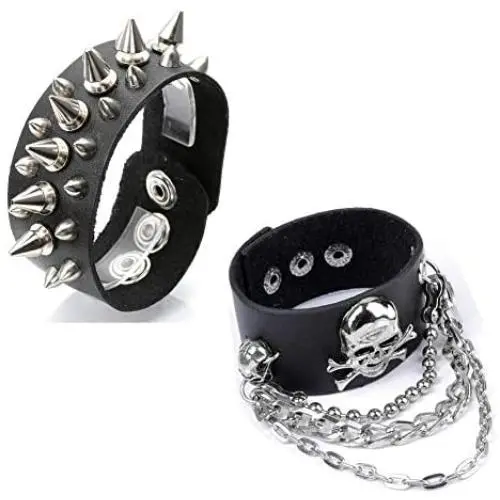 Top Plaza Mens Womens Black Genuine Leather Bracelets Necklaces Jewelry Set Metal Spike Studded Punk Rock Skull Biker Adjustable Cuff Bracelet Choker Necklace Top Plaza Mens Womens Black Genuine Leather Bracelets Necklaces Jewelry Set Metal Spike Studded Punk Rock Skull Biker Adjustable Cuff Bracelet Choker Necklace