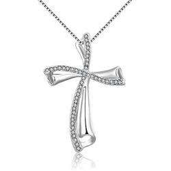 Elegant Cross Pendants Platinum Plated Necklaces Zirconia Jewelry Chain for Women Girls Gifts Presents