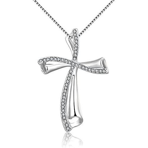 Elegant Cross Pendants Platinum Plated Necklaces Zirconia Jewelry Chain for Women Girls Gifts Presents