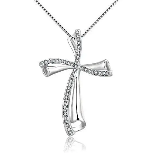 Elegant Cross Pendants Platinum Plated Necklaces Zirconia Jewelry Chain for Women Girls Gifts Presents