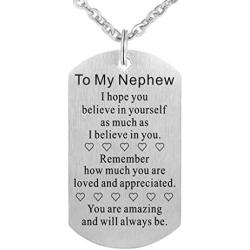 Freedom Love Gift to My Nephew Dog Tag Necklace from Aunt Uncle Best Birthday Keychain Gifts