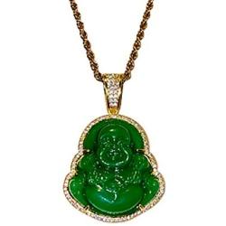 Iced Laughing Buddha Green Jade Pendant Necklace Rope Chain Genuine Certified Grade A Jadeite Jade Hand Crafted, Jade Neckalce, 14k Gold Filled Laughing Jade Buddha Necklace, Jade Medallion