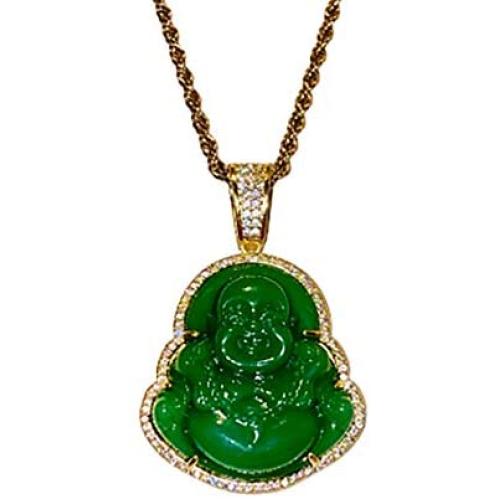 Iced Laughing Buddha Green Jade Pendant Necklace Rope Chain Genuine Certified Grade A Jadeite Jade Hand Crafted, Jade Neckalce, 14k Gold Filled Laughing Jade Buddha Necklace, Jade Medallion