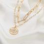 Turandoss Gold Necklaces for Women - 14K Gold Plated Lock Evil Eye Medallion Vintage Coin Necklace Bee Sun Moon Shell Gold Chain Necklace Layered Paperclip Chain Necklaces for Women Jewelry Gifts