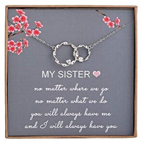 Sister Gifts from Sister - Sterling Silver Interlocking Infinity 2 Circles Necklace for Sisters, Birthday Jewelry Friendship Gifts