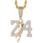 14k Gold Tone Iced Out Hip Hop Pendant (Basketball Necklace) with Choice of 24'' Rope Chain or 20'' 4mm Tennis Chain - Available in Slam Dunk, 23, Basketball Hoop, Goat, and Basketball Jersey