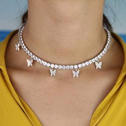 Paerma Butterfly Necklace Tennis Chain Butterfly Choker Bling Iced Cubic Zirconia CZ Gift for Girls Women Diamond Jewelry
