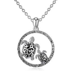 MBSUUH 925 Sterling Silver Family Vintage Turtle Necklace for WomenDouble Heart Sea Turtle Necklace Gift for Her Valentines Day