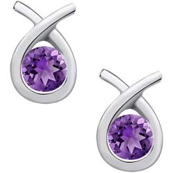 Orchid Jewelry 925 Sterling Silver Stud Vintage Earrings Set For Women Round Red Garnet, Purple Amethyst, White Topaz Gemstone Fashion Jewellery Anniversary Engagement, Birthday Gifts For Ladies