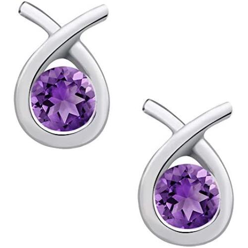 Orchid Jewelry 925 Sterling Silver Stud Vintage Earrings Set For Women Round Red Garnet, Purple Amethyst, White Topaz Gemstone Fashion Jewellery Anniversary Engagement, Birthday Gifts For Ladies