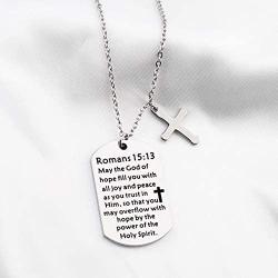 FUSTMW Christian Keychain Gifts Religious Gifts Bible Verse Jewelry May The God of Hope Fill You with All Joy and Peace Romans 15:13 Scripture Key Chains