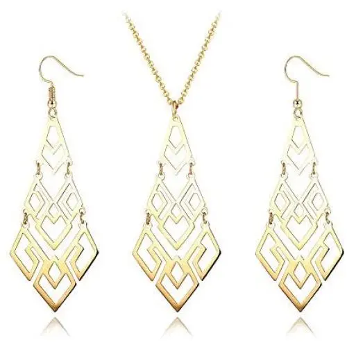 Hanpabum 1 Set Stainless Steel Pendant Necklace and Drop Dangle Earrings Set for Women Gold/Silver Tone Statement Long Necklace Fashion Jewelry Set Hanpabum 1 Set Stainless Steel Pendant Necklace and Drop Dangle Earrings Set for Women Gold/Silver Tone Statement Long Necklace Fashion Jewelry Set
