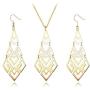 Hanpabum 1 Set Stainless Steel Pendant Necklace and Drop Dangle Earrings Set for Women Gold/Silver Tone Statement Long Necklace Fashion Jewelry Set