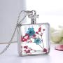 YAZILIND Platinum Plated DIY Dried Flower Square Lockets Pendant Necklace Birthday Gift