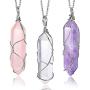 Yaomiao 3 Pieces Crystal Necklaces, Quartz Pendant Energy Healing Crystal Necklace Natural Hexagonal Gemstone Pendant for Women Girls