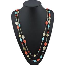 BOCAR 2 Layer Long Link Chain Necklace Crystal Beads Women Party Long Necklace Gift