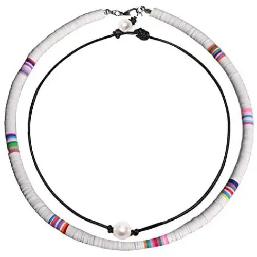 The Woos 2 Pcs African Vinyl Disc Beaded Pearl Necklaces Waterproof Braided Leather Necklace Wax Rope Chain Set Handmade Summer Beach Ethnic Style for Women Jewelry The Woos 2 Pcs African Vinyl Disc Beaded Pearl Necklaces Waterproof Braided Leather Necklace Wax Rope Chain Set Handmade Summer Beach Ethnic Style for Women Jewelry