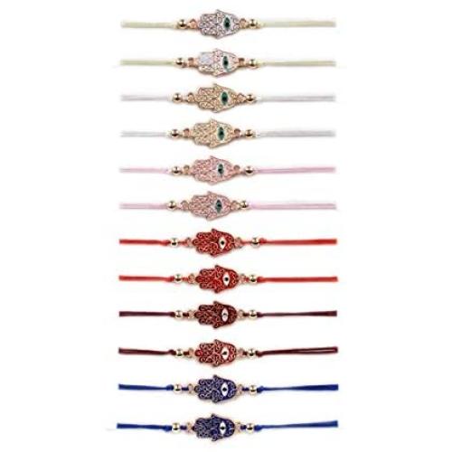 12 Pcs Colorful Evil Eye Beaded Bracelets Set Hamsa Handmade Braided String Nazar Amulet Thread Bracelet Anklet Lucky Turkish Religious Symbol Jewelry for Women Girl