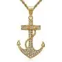 Lee Island Fashion 24K Gold Plated Simulated Diamond CZ Fully Vintage Nautical Anchor Pendant Stainless Steel Necklace For Men, 24 Inch Chain Jewelry Lee Island Fashion 24K Gold Plated Simulated Diamond CZ Fully Vintage Nautical Anchor Pendant Stainless Steel Necklace For Men, 24 Inch Chain Jewelry