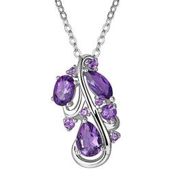 ATTA GEMS Purple Amethyst Pendant Necklace for Women 925 Sterling Silver Natural Gemstone Jewelry Gifts for Wife Mom Girlfriend