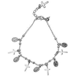 LeCalla Sterling Silver Jewelry Cross Religious Adjustable Bracelet for Women Teen
